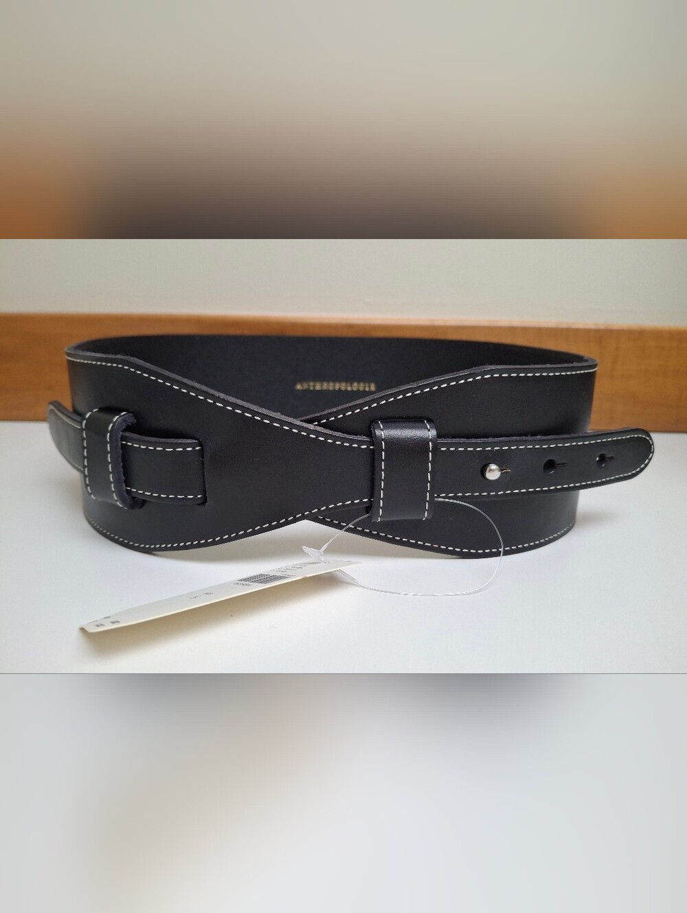 NWT Anthropologie Wide Corset Leather Belt in Black Size Small